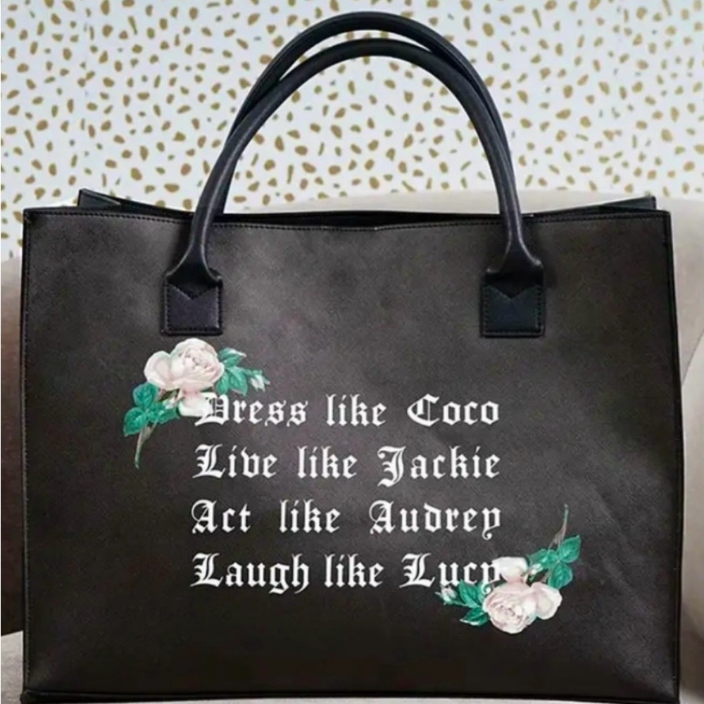 Black Floral Tote Bag